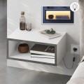 Κομοδίνο επιτοίχιο Brik Megapap με LED χρώμα λευκό - γκρι ρετρό 45x30x18εκ.