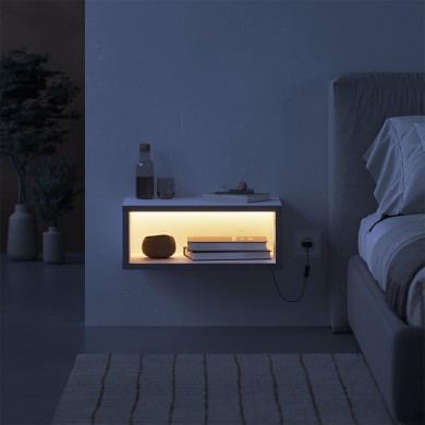 Brik Megapap wall mounted nighstand with LED light in white - grey retro color 45x30x18cm.