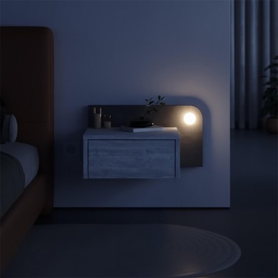 Dotta Megapap wall mounted nighstand with LED light in ancient white - grey retro color 52x33.6x28cm.