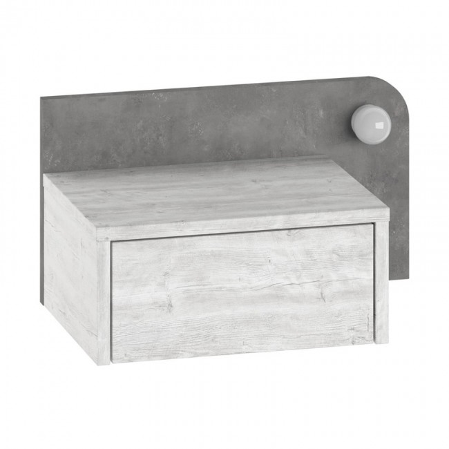 Dotta Megapap wall mounted nighstand with LED light in ancient white - grey retro color 52x33.6x28cm.