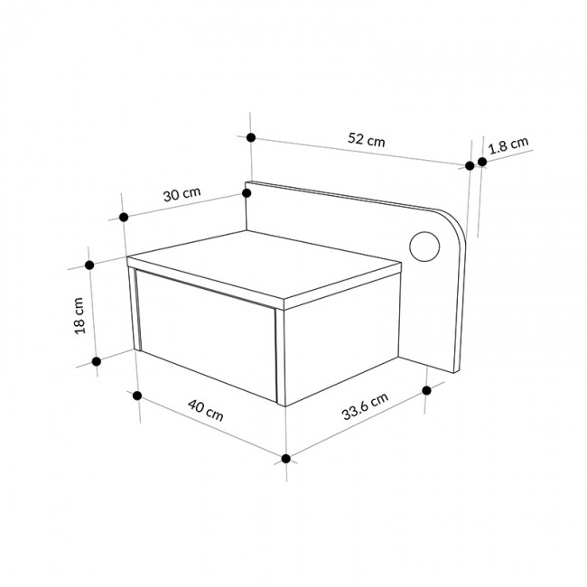 Dotta Megapap wall mounted nighstand with LED light in ancient white - grey retro color 52x33.6x28cm.
