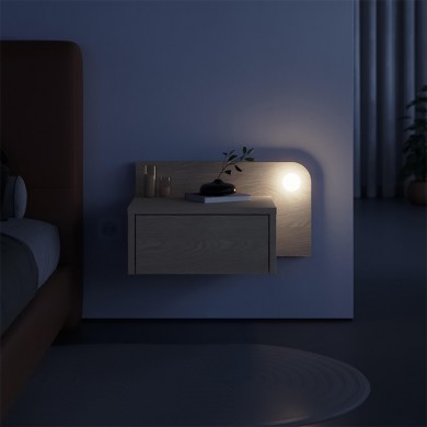 Dotta Megapap wall mounted nighstand with LED light in light oak color 52x33.6x28cm.