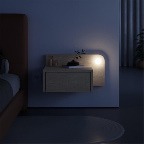 Κομοδίνο επιτοίχιο Dotta Megapap με LED χρώμα light oak 52x33,6x28εκ.