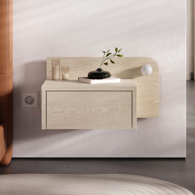 Dotta Megapap wall mounted nighstand with LED light in light oak color 52x33.6x28cm.