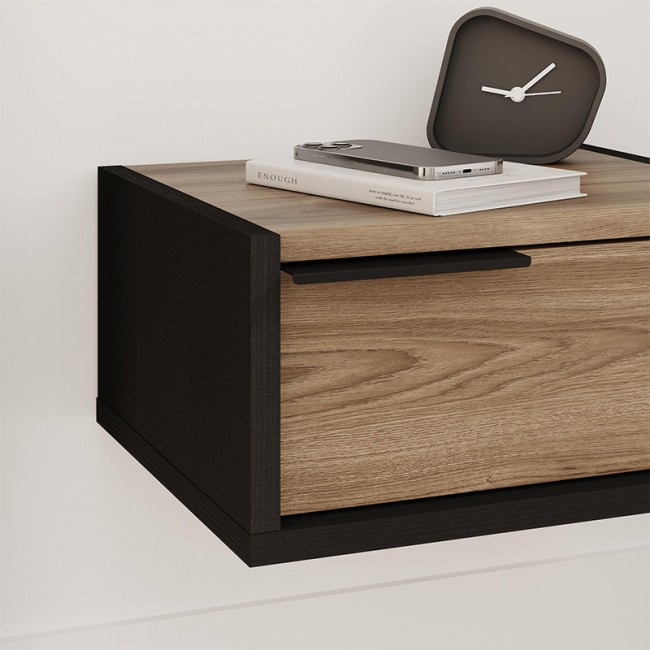 Eco Megapap melamine wall mounted nightstand in black wood - walnut color 40x33x18.5cm.