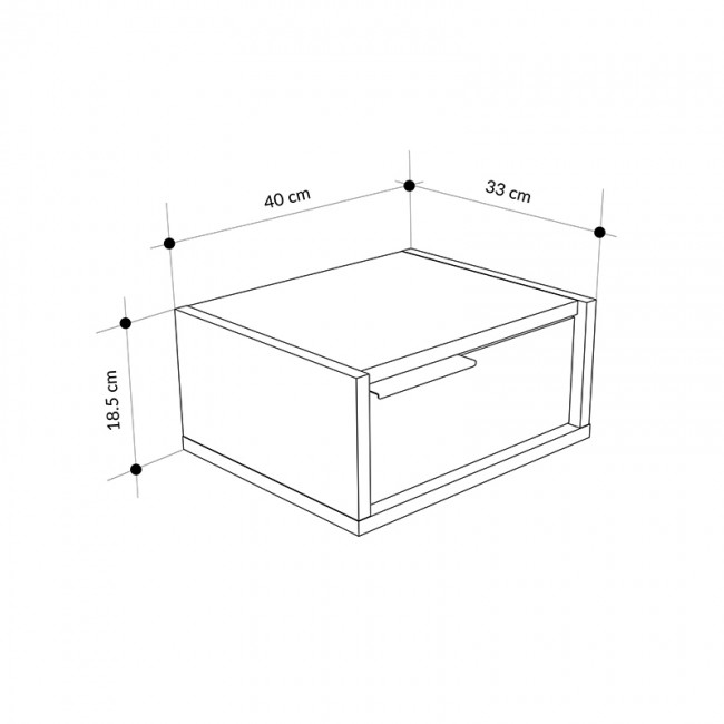 Eco Megapap melamine wall mounted nightstand in black wood - walnut color 40x33x18.5cm.