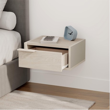 Eco Megapap melamine wall mounted nightstand in sandstone - light oak color 40x33x18.5cm.