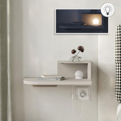 Luno Megapap wall mounted nighstand with LED light in sandstone color 40x30x16.2cm.