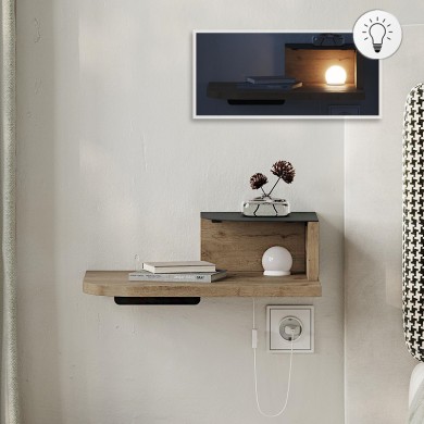 Luno Megapap wall mounted nighstand with LED light in sepet oak color 40x30x16.2cm.