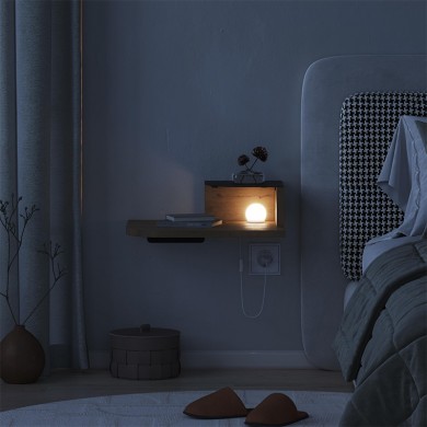 Luno Megapap wall mounted nighstand with LED light in sepet oak color 40x30x16.2cm.