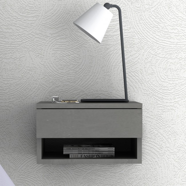 Κομοδίνο επιτοίχιο Mary Megapap χρώμα γκρι σκυροδέματος 40x30x23εκ.