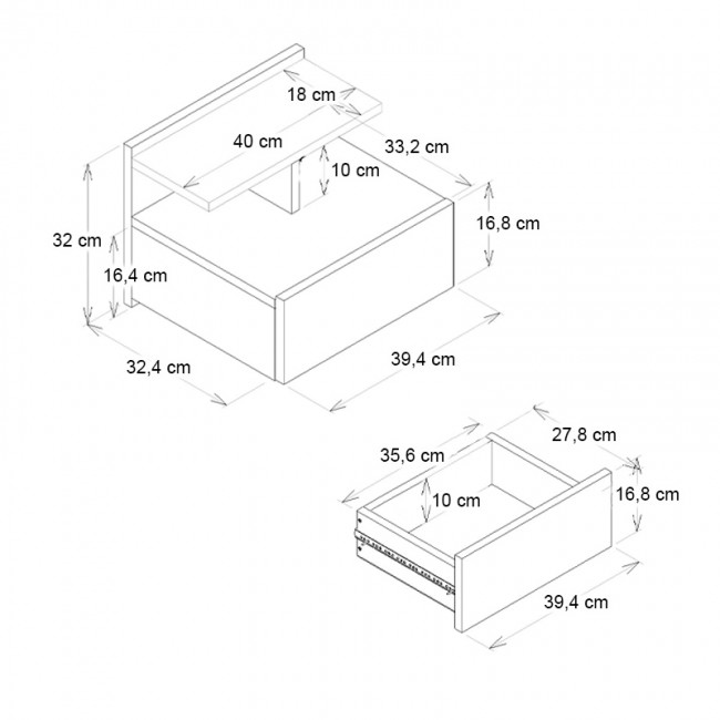 Κομοδίνο επιτοίχιο Mislina Megapap χρώμα travertine 40x33,2x32εκ.