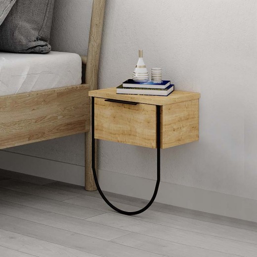 Κομοδίνο επιτοίχιο Norfolk Megapap χρώμα φυσικό οξιάς 33x25x44εκ.