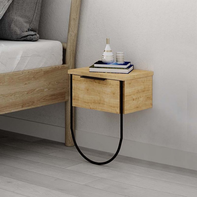 Κομοδίνο επιτοίχιο Norfolk Megapap χρώμα φυσικό οξιάς 33x25x44εκ.