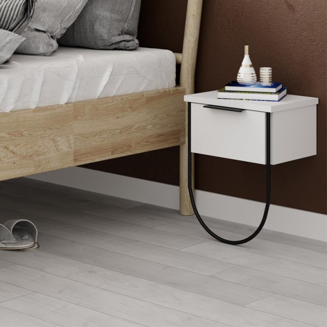 Κομοδίνο επιτοίχιο Norfolk Megapap χρώμα λευκό 33x25x44εκ.