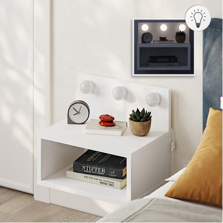 Κομοδίνο επιτοίχιο Treo Megapap με LED χρώμα λευκό 40x30x33,8εκ.