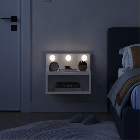 Κομοδίνο επιτοίχιο Treo Megapap με LED χρώμα λευκό 40x30x33,8εκ.