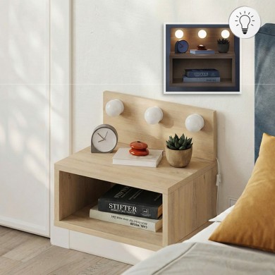 Treo Megapap wall mounted nighstand with LED light in sapphire oak color 40x30x33.8cm.