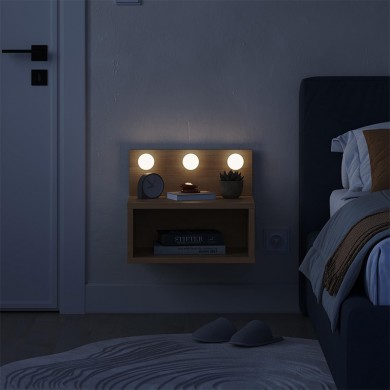 Treo Megapap wall mounted nighstand with LED light in sapphire oak color 40x30x33.8cm.