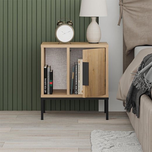 Κομοδίνο Glynn Megapap χρώμα saphhire oak 45x35x50εκ.