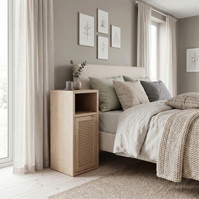 Inca Megapap melamine nightstand in light oak color 25.2x32x60cm.