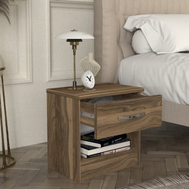 Lube Megapap melamine nightstand in walnut color 40x28,2x40cm.