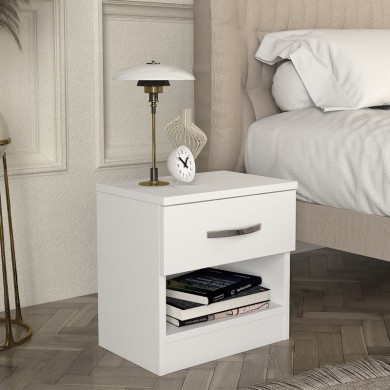 Lube Megapap melamine nightstand in white color 40x28,2x40cm.
