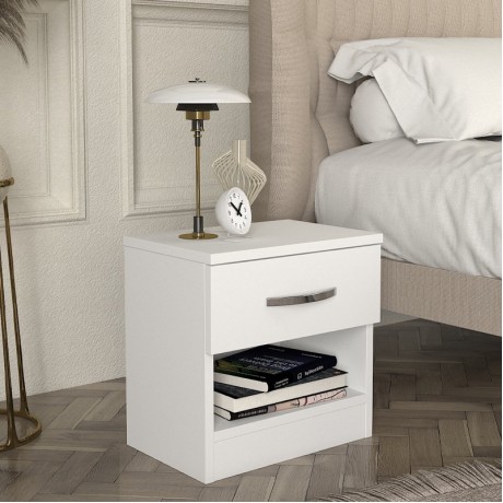 Lube Megapap melamine nightstand in white color 40x28,2x40cm.