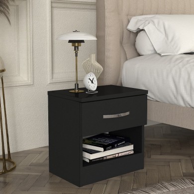 Lube Megapap melamine nightstand in black color 40x28,2x40cm.