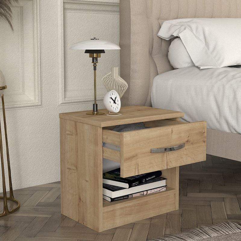 Lube Megapap melamine nightstand in sapphire oak color 40x28,2x40cm.