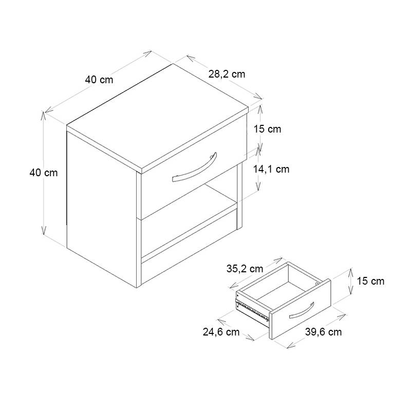 Lube Megapap melamine nightstand in sapphire oak color 40x28,2x40cm.