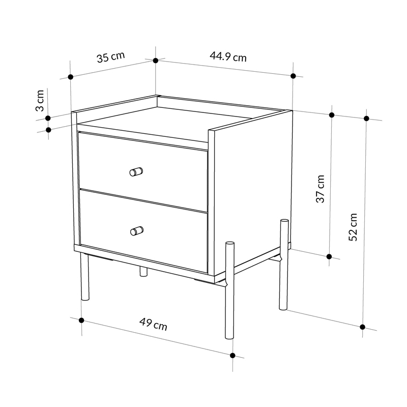 Malta Megapap melamine nightstand in sapphire oak color 49x35x52cm.