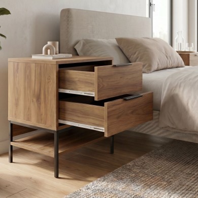 Mars Megapap melamine nightstand in walnut Ud color 45x35x58cm.