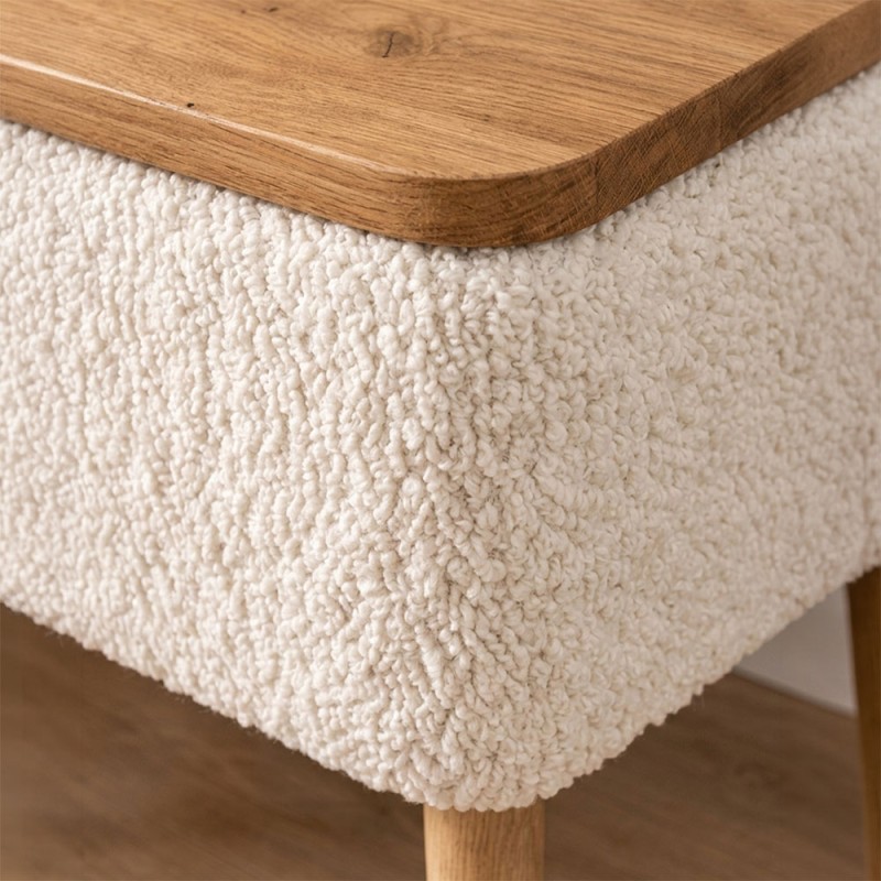 Κομοδίνο Nivo Megapap ύφασμα teddy χρώμα λευκό - pine oak 45x35x45εκ.
