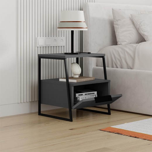 Κομοδίνο Pal Megapap χρώμα ανθρακί 45x40x50εκ.