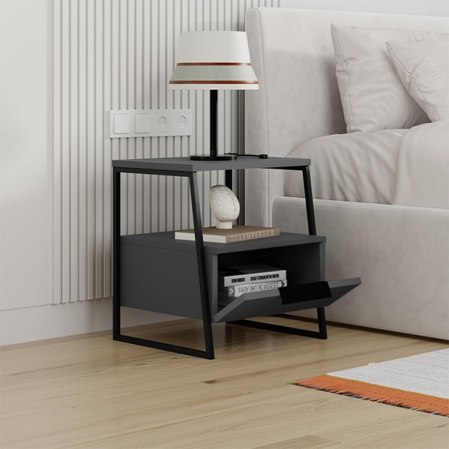 Κομοδίνο Pal Megapap χρώμα ανθρακί 45x40x50εκ.