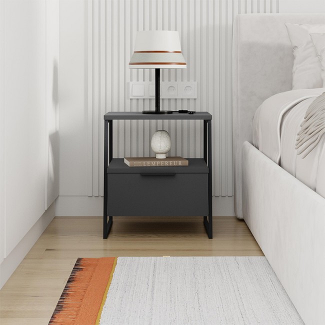 Κομοδίνο Pal Megapap χρώμα ανθρακί 45x40x50εκ.