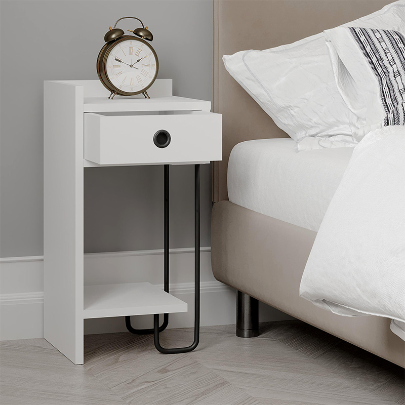 Sirius Megapap melamine night-stand left in white color 32x30x61cm.