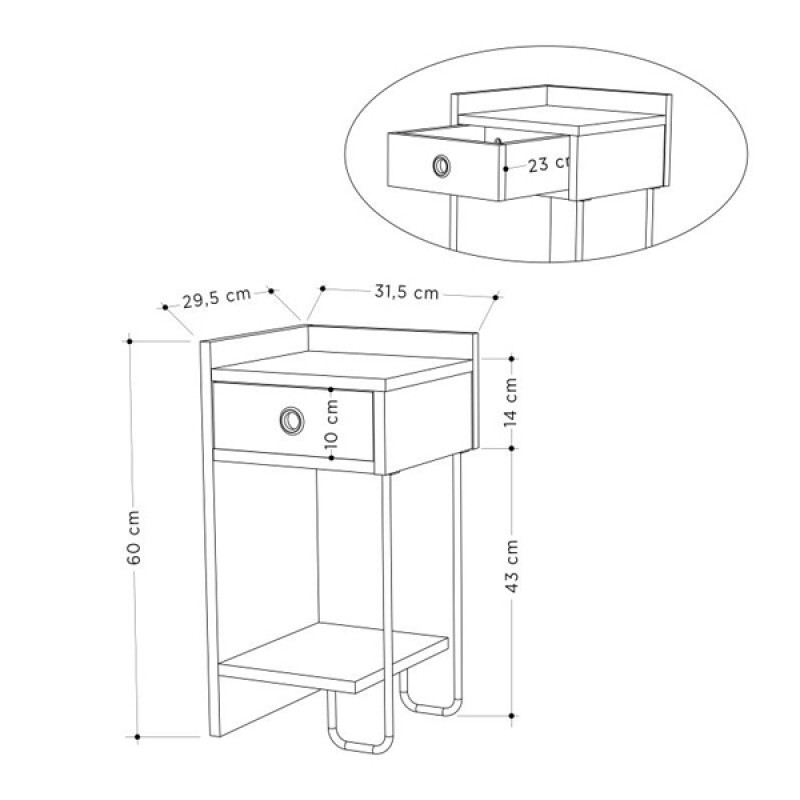 Sirius Megapap melamine night-stand left in white color 32x30x61cm.