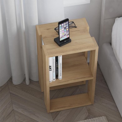 Lonie Megapap melamine nightstand - side table in natural beech color 34x30x55cm.
