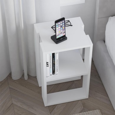 Lonie Megapap melamine nightstand - side table in white color 34x30x55cm.