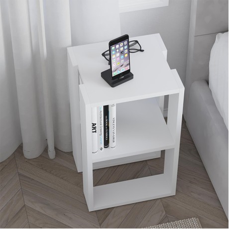 Lonie Megapap melamine nightstand - side table in white color 34x30x55cm.