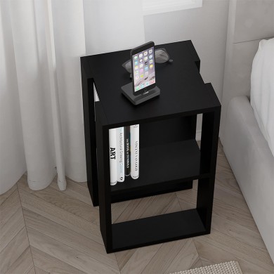 Lonie Megapap melamine nightstand - side table in black color 34x30x55cm.