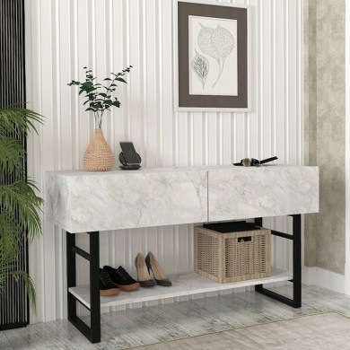 Aron Megapap melamine console in white marble color 138,8x41x75,7cm.