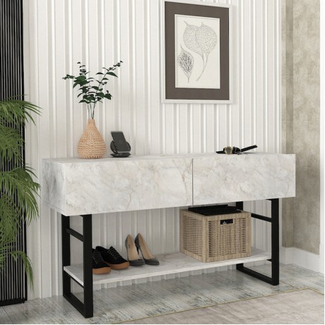 Aron Megapap melamine console in white marble color 138,8x41x75,7cm.