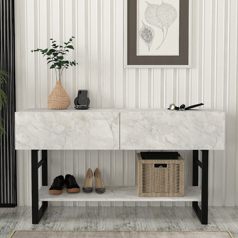 Aron Megapap melamine console in white marble color 138,8x41x75,7cm.
