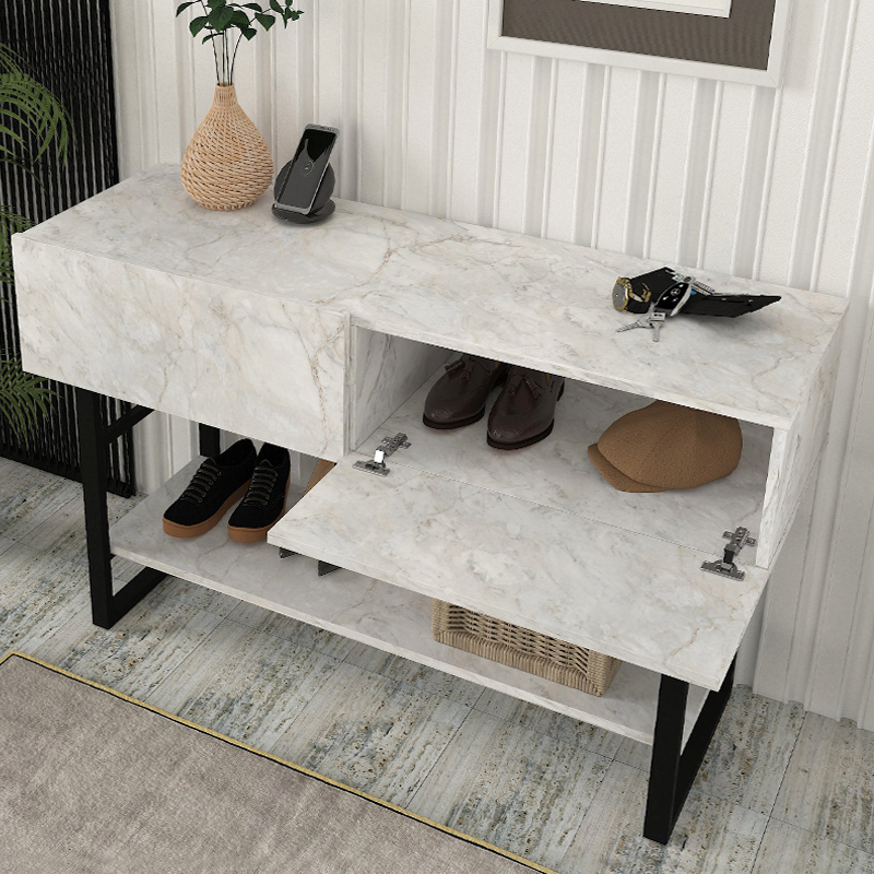 Aron Megapap melamine console in white marble color 138,8x41x75,7cm.
