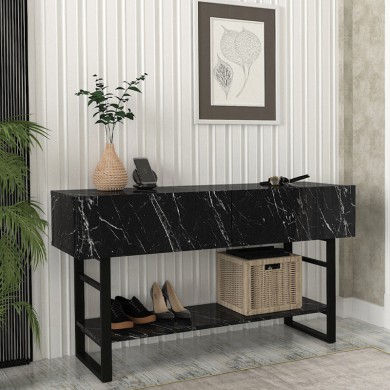 Aron Megapap melamine console in black marble color 138,8x41x75,7cm.