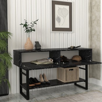 Κονσόλα Aron Megapap χρώμα μαύρο εφέ μαρμάρου 138,8x41x75,7εκ. Κονσόλα Aron Megapap χρώμα μαύρο εφέ μαρμάρου 138,8x41x75,7εκ.