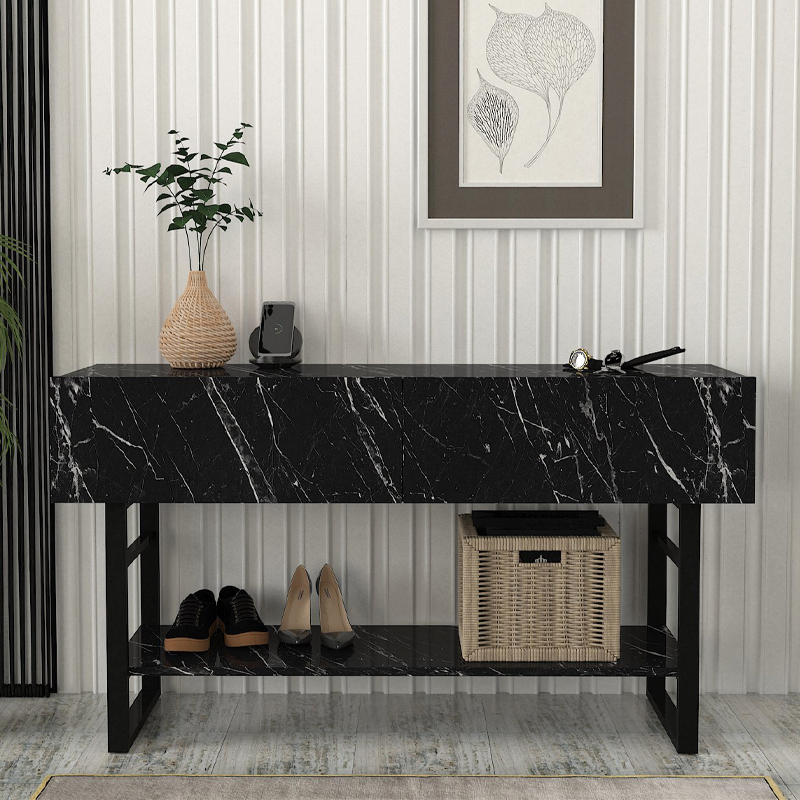 Aron Megapap melamine console in black marble color 138,8x41x75,7cm.